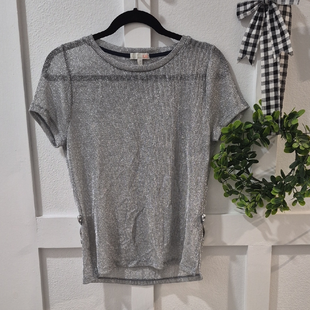 Gianni Bini Shimmering Silver Short Sleeve Top